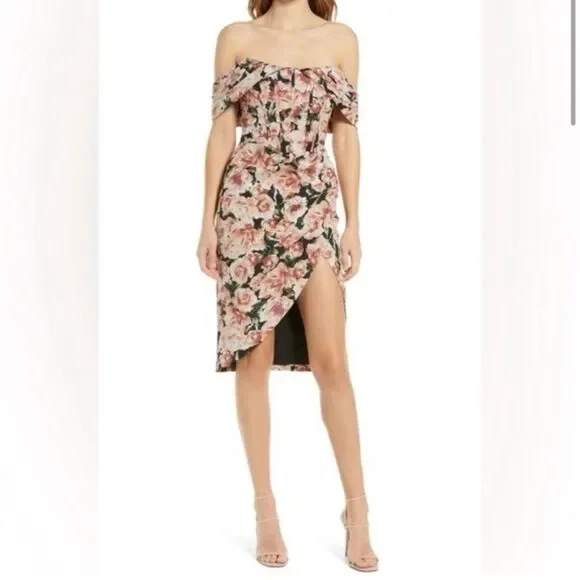 Lavish Alice Off The Shoulder Bardot Wrap Dress-LL6